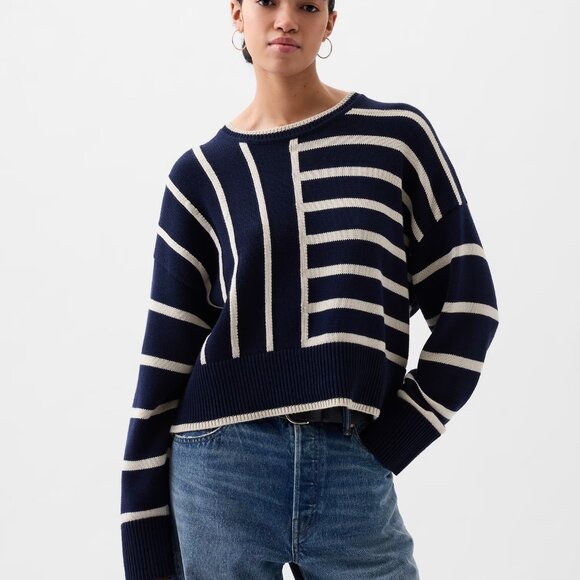 GAP oversized crewneck sweater in navy stripe (S) - Picture 4 of 13